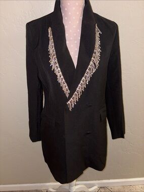 Black Rhinestone Fringe Lapel Blazer Dress